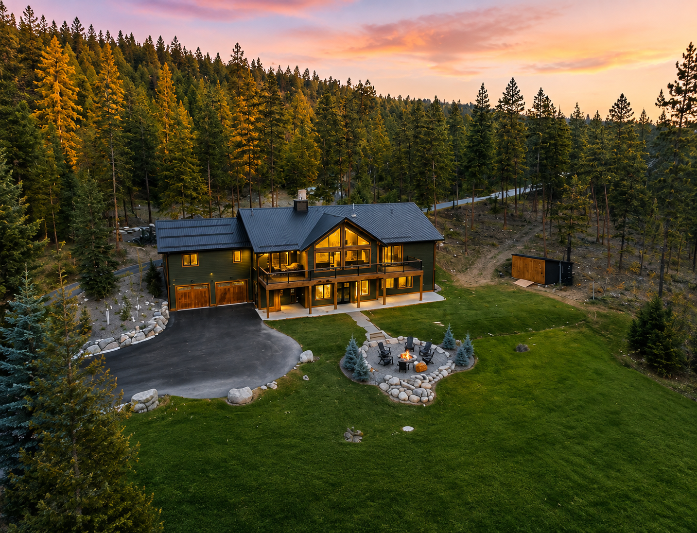 Aerial view of The Tamarack waiting for the next group getaway
