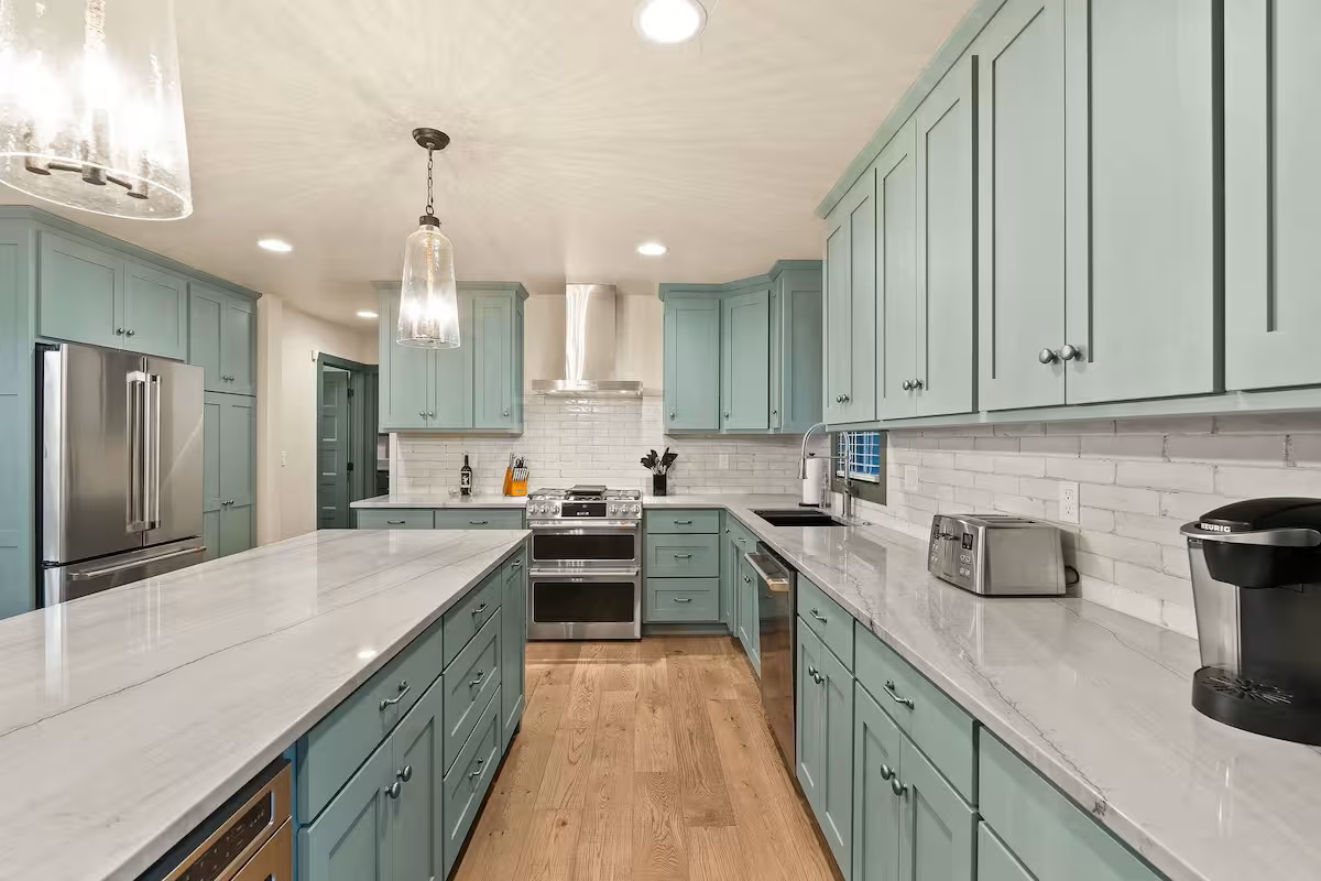 Chef-style kitchen with a large island and high-end appliances
